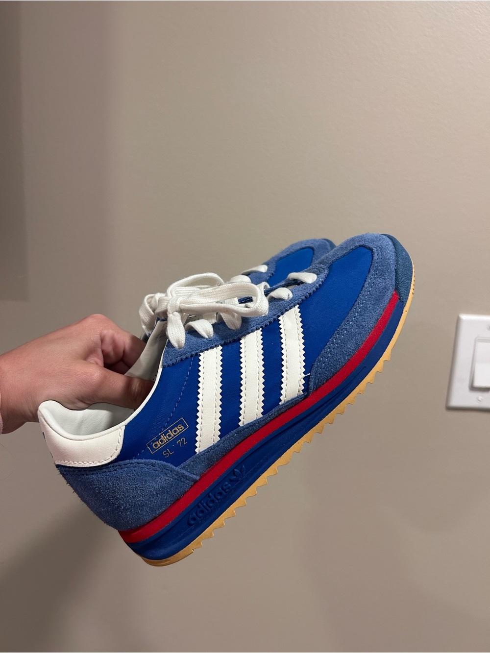 adidas Kids SL 72 Sneaker in Blue, White & Red Size 3.5 (fits women’s 5)
